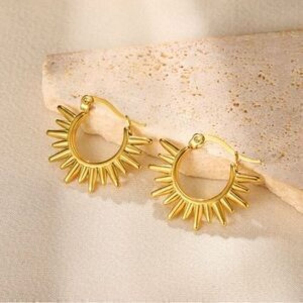 Gold Plated Spiked Hoop Earrings Dainty Minimalist Chic
